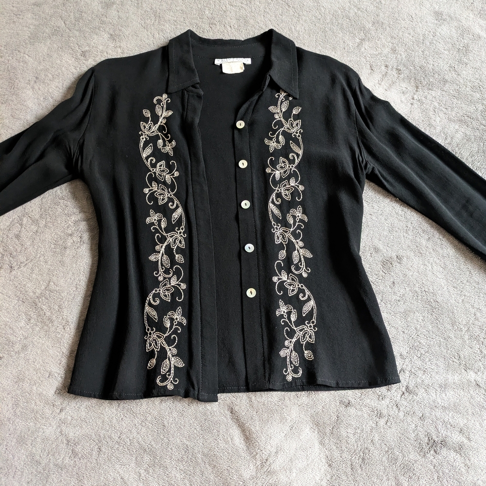 White House Black Market Black Shirt with Silver Detailing